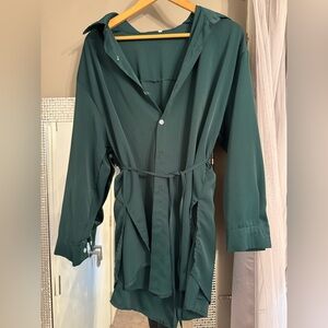 Teal Button-Up Shirt Dress with Belt